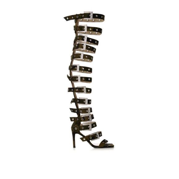 AZALEA WANG HARLOWE CAMO OVER THE KNEE BUCKLE UP SANDAL Size 10